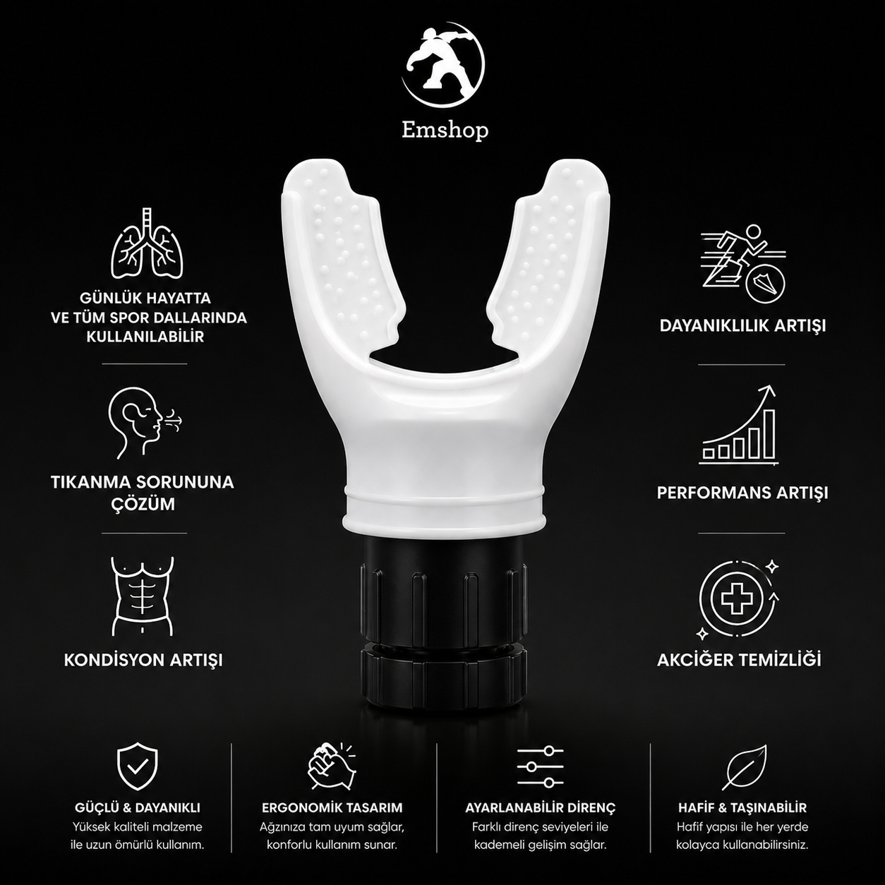 EmShop™ Solunum Eğitmeni + Ücretsiz kullanım rehberi (Beyaz)