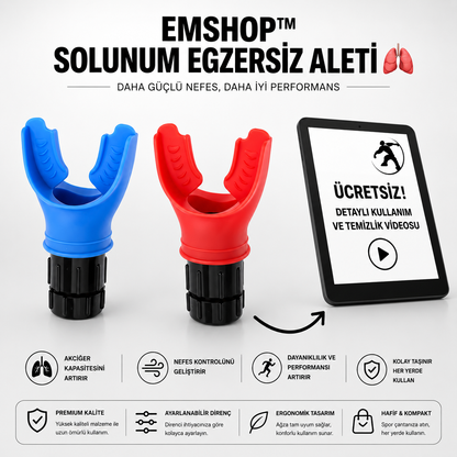 EmShop™ Solunum Eğitmeni + Ücretsiz kullanım rehberi (Kırmızı,Mavi)